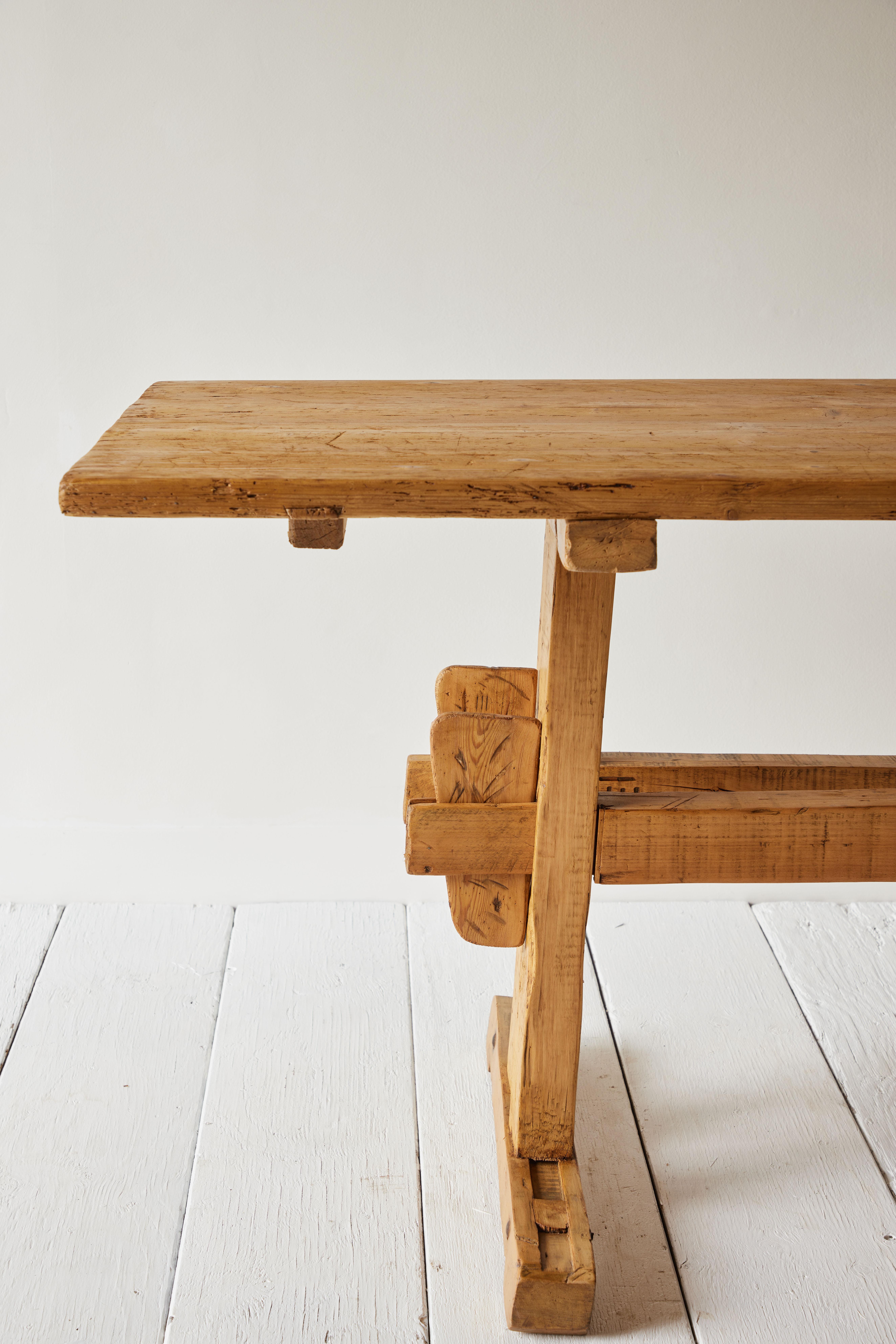 19th Century Hungarian Pine Trestle Table In Good Condition In Los Angeles, CA