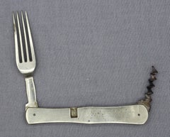 19th Century Hunter or Soldier's Travel Folding Fork & Corkscrew
