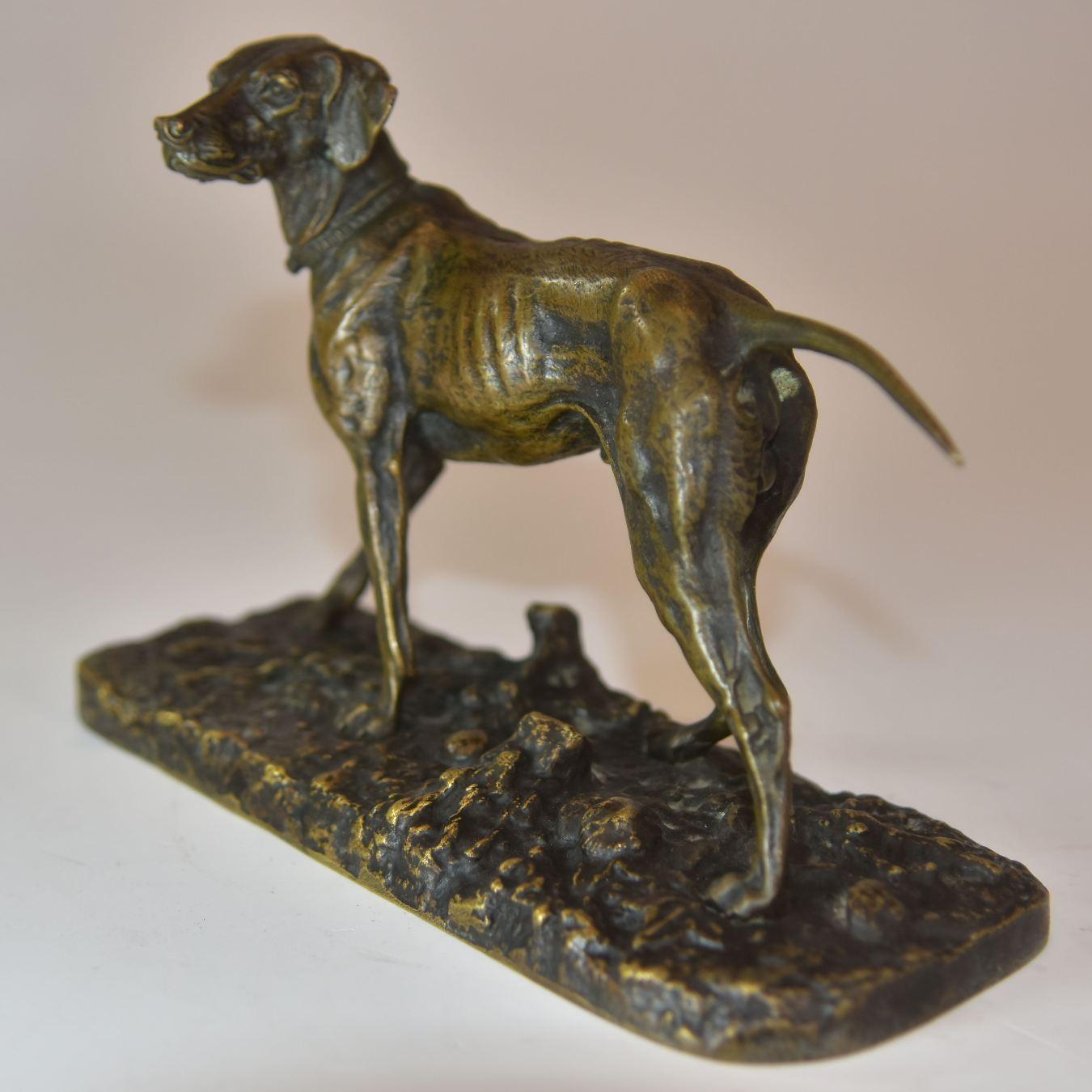 French 19th Century Hunting Dog Pointer Bronze Animal P.J Mêne For Sale