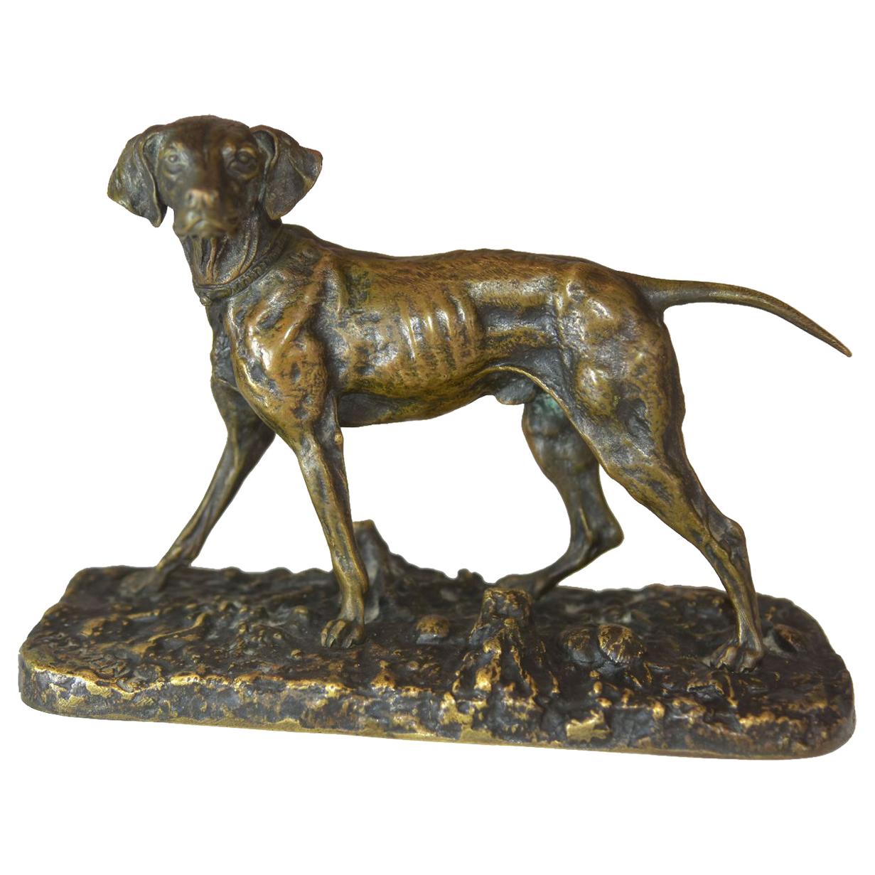 19th Century Hunting Dog Pointer Bronze Animal P.J Mêne