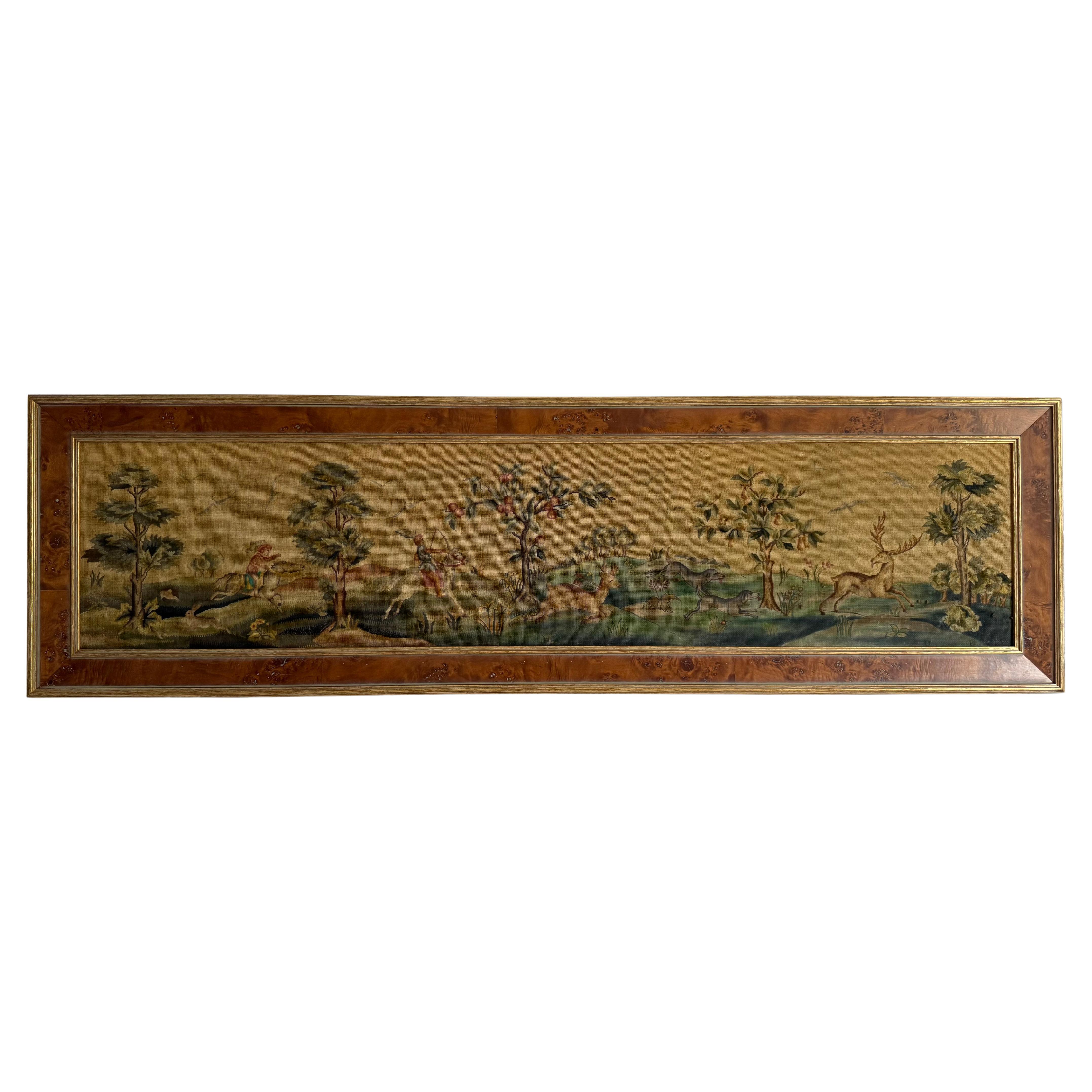 19th Century Hunting Scene Needlepoint Tapestry For Sale
