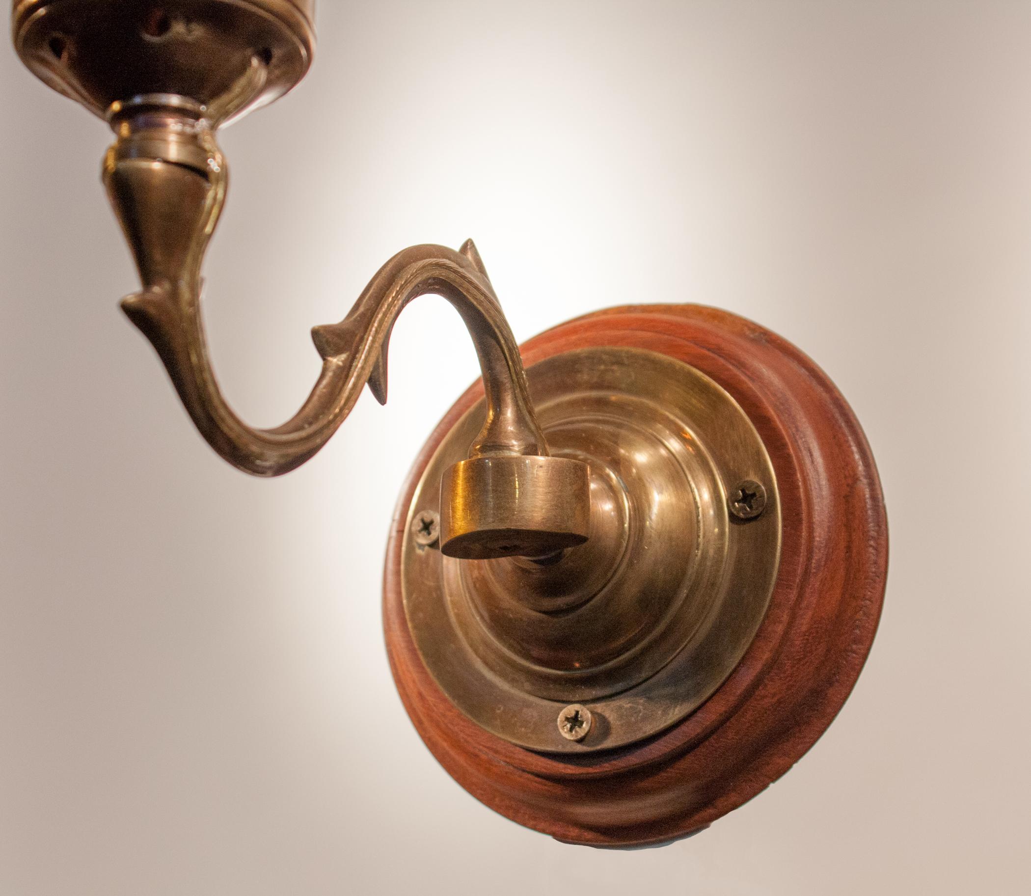 19th Century Hurricane Shade Sconces with Amber Colored Glass 2
