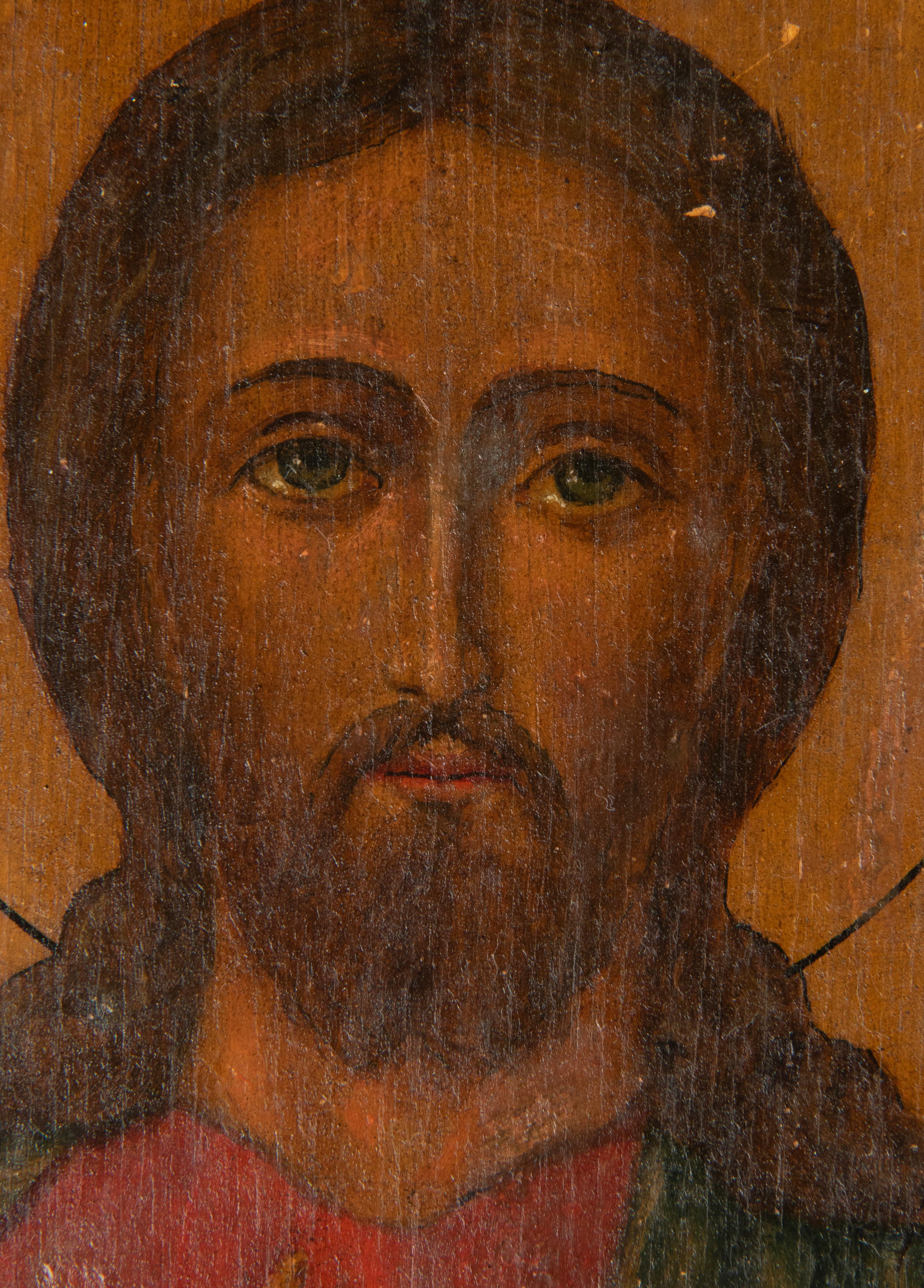 19th Century Icon Painting of Jesus Christ in a Brass Frame 5