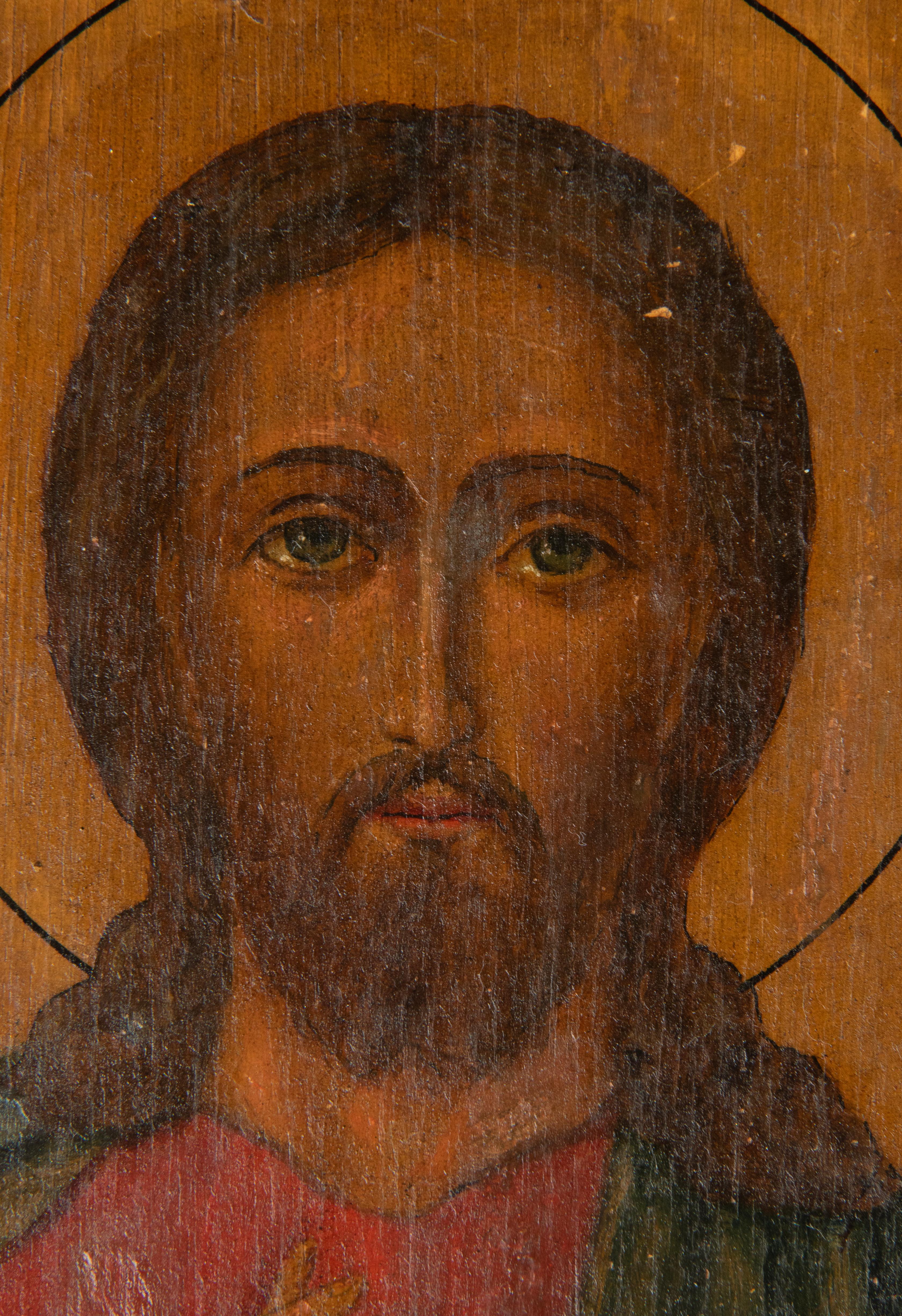 Gothic Revival 19th Century Icon Painting of Jesus Christ in a Brass Frame