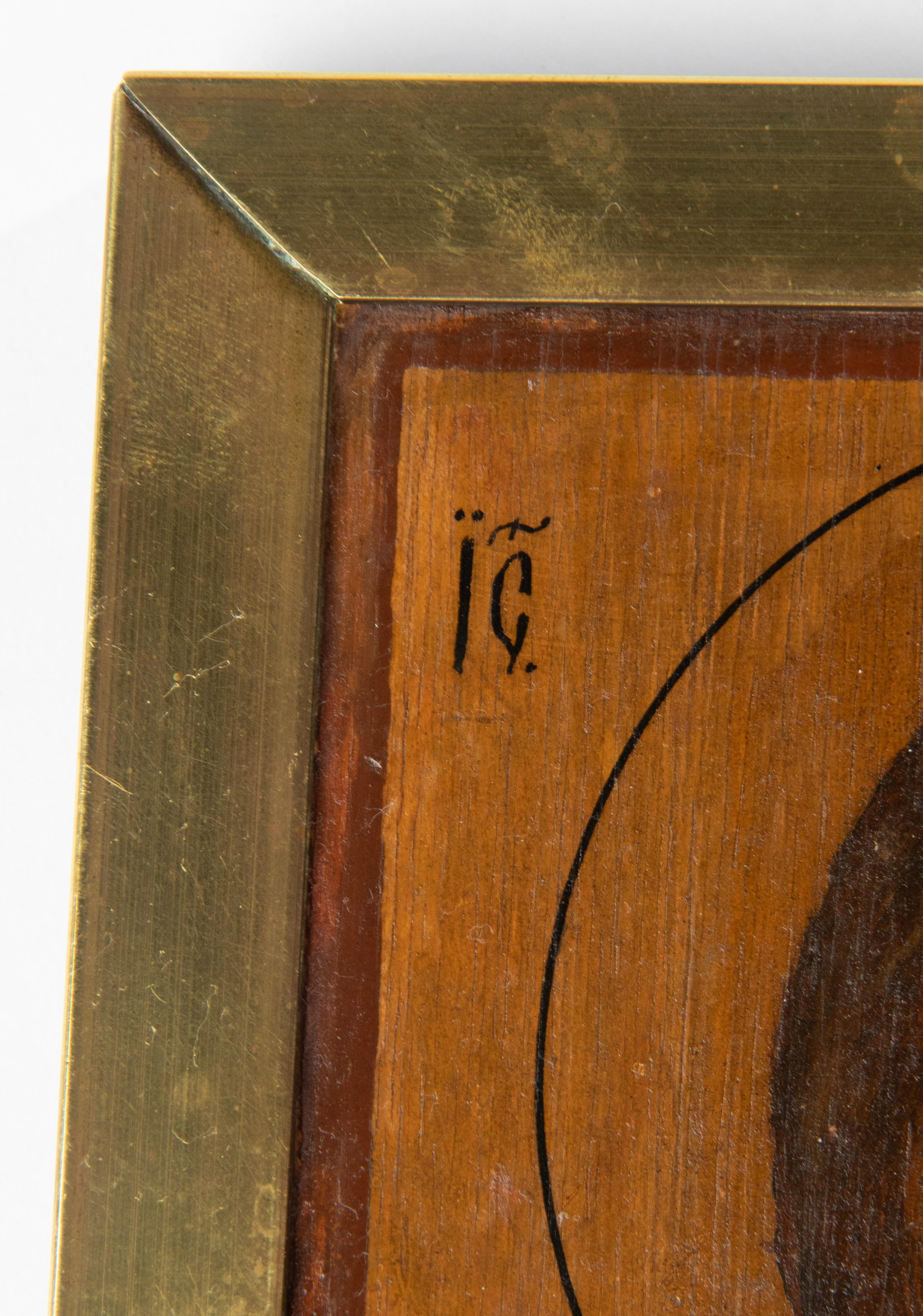 19th Century Icon Painting of Jesus Christ in a Brass Frame In Good Condition In Casteren, Noord-Brabant