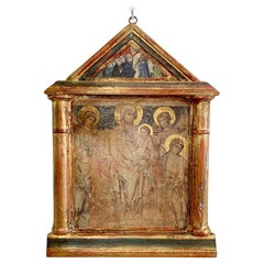 Antique 19th Century Icon Painting on Wood Greek Orthodox