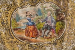 19th Century Illustrated French Hand Fan in Gilt Shadow Box Frame