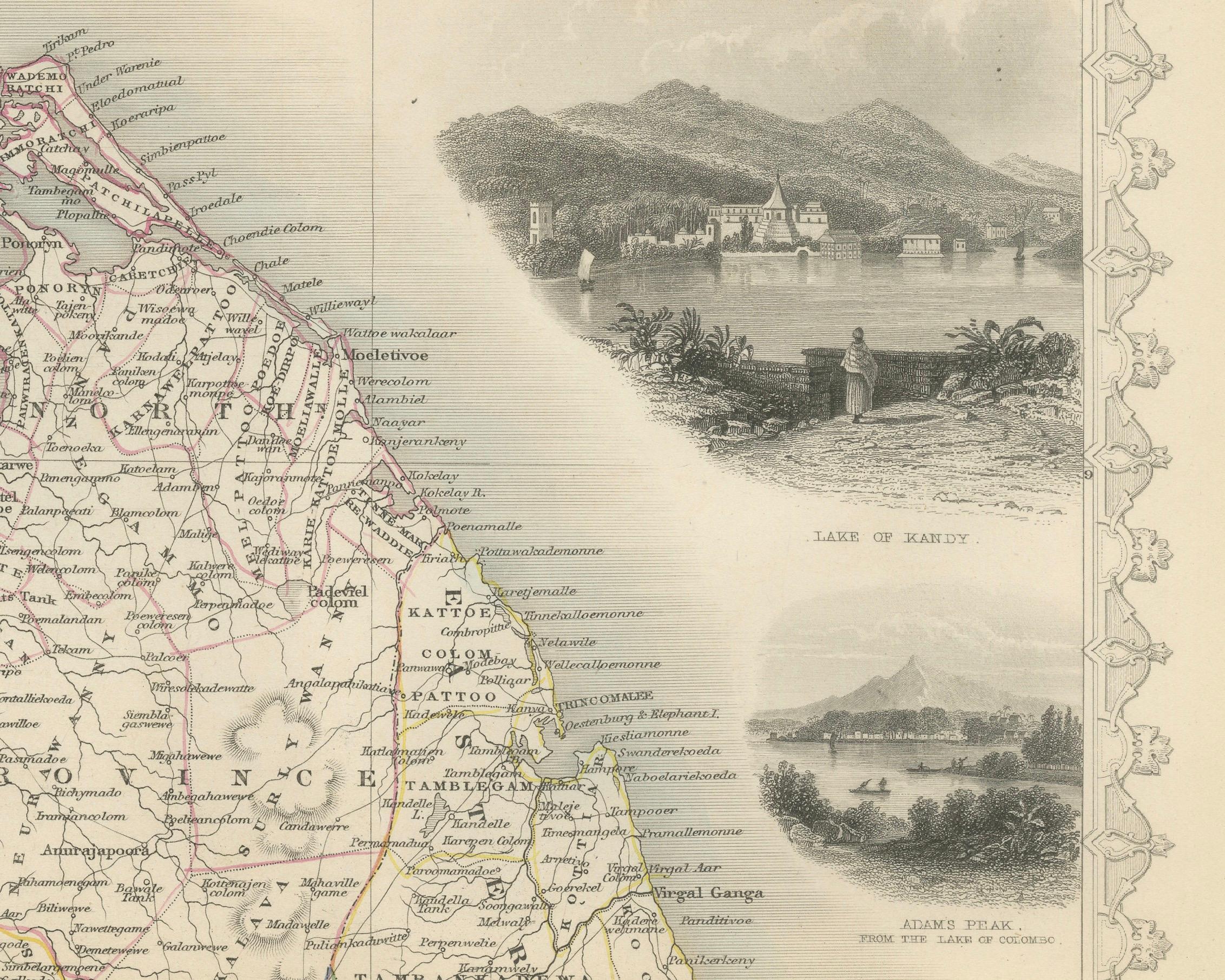 Illustrierte Karte von Ceylon (Sri Lanka) des 19. Jahrhunderts mit bedeutenden Wahrzeichen im Zustand „Gut“ im Angebot in Langweer, NL