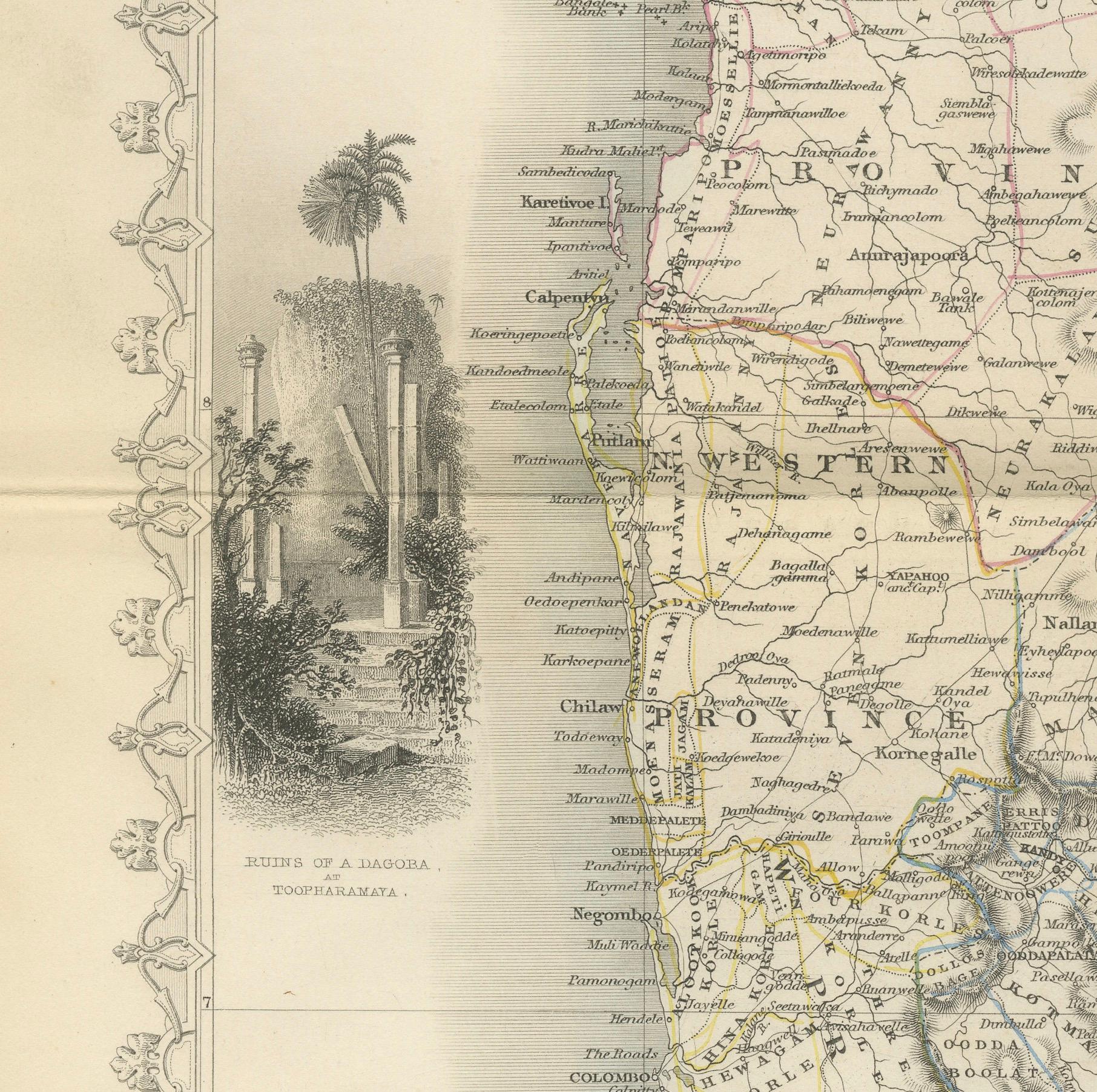 Mid-19th Century 19th Century Illustrated Map of Ceylon (Sri Lanka) with Notable Landmarks For Sale
