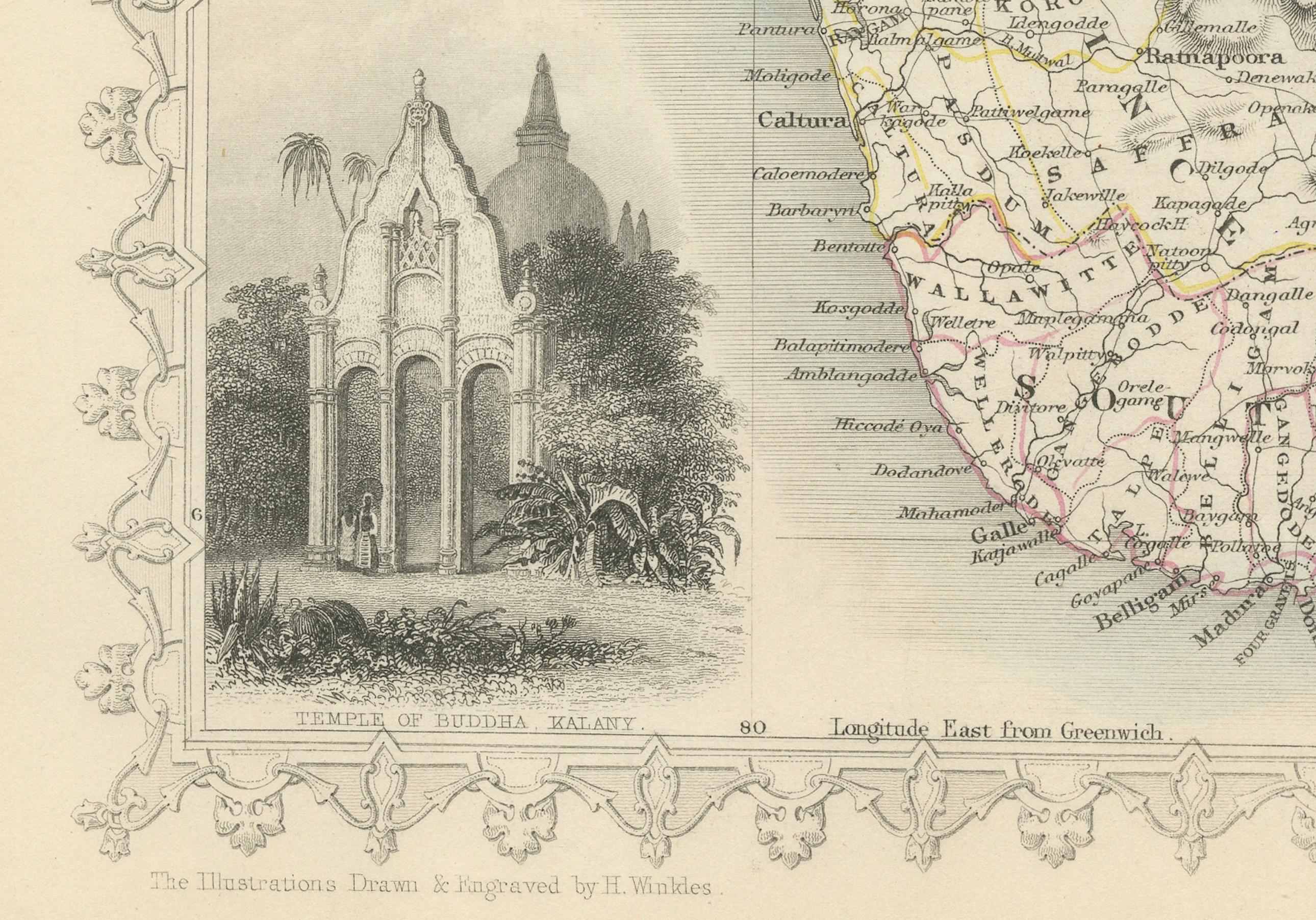 Illustrierte Karte von Ceylon (Sri Lanka) des 19. Jahrhunderts mit bedeutenden Wahrzeichen (Papier) im Angebot