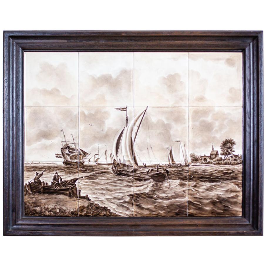 19th Century Illustration on Ceramic Tiles For Sale