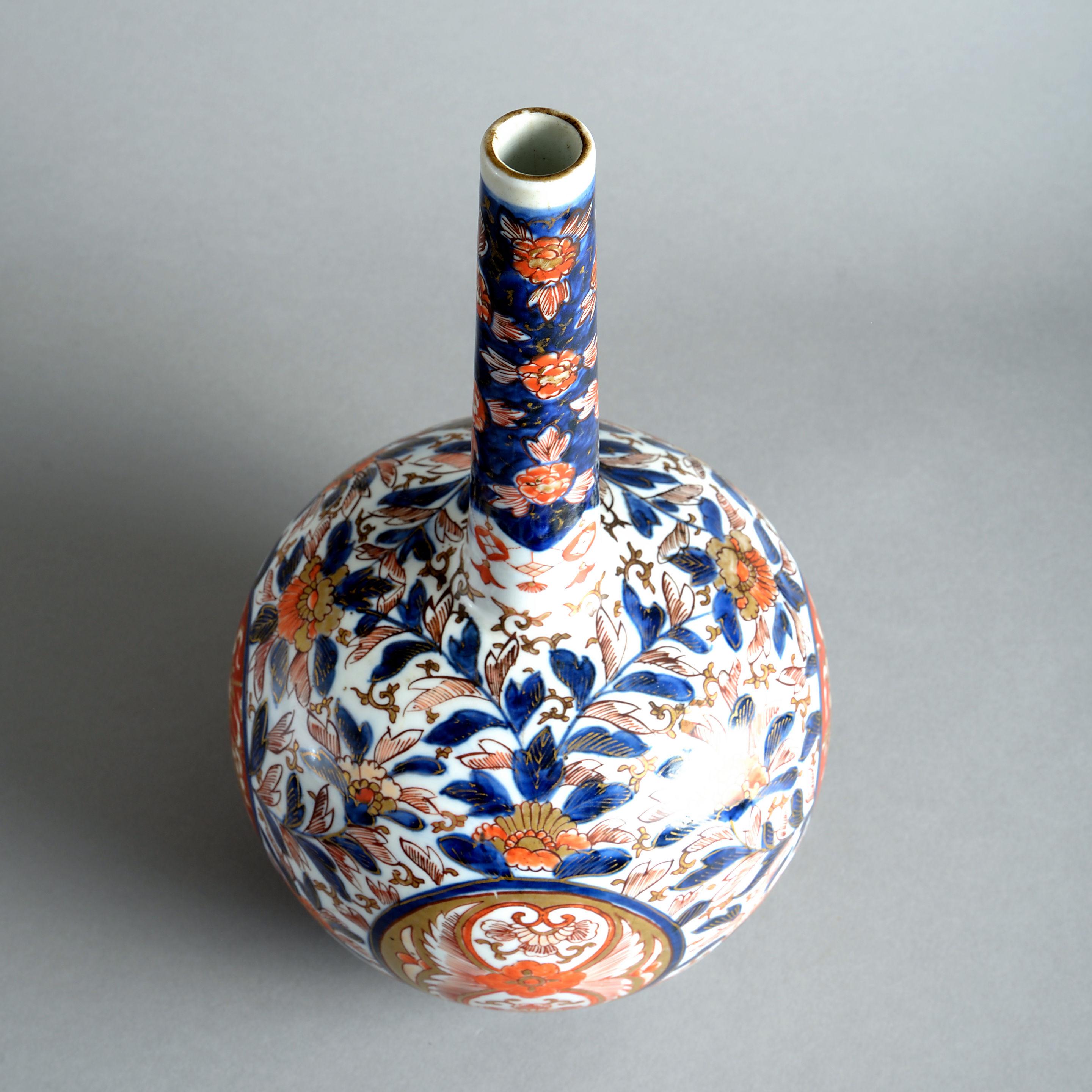 Japanese 19th Century Imari Porcelain Bottle Vase