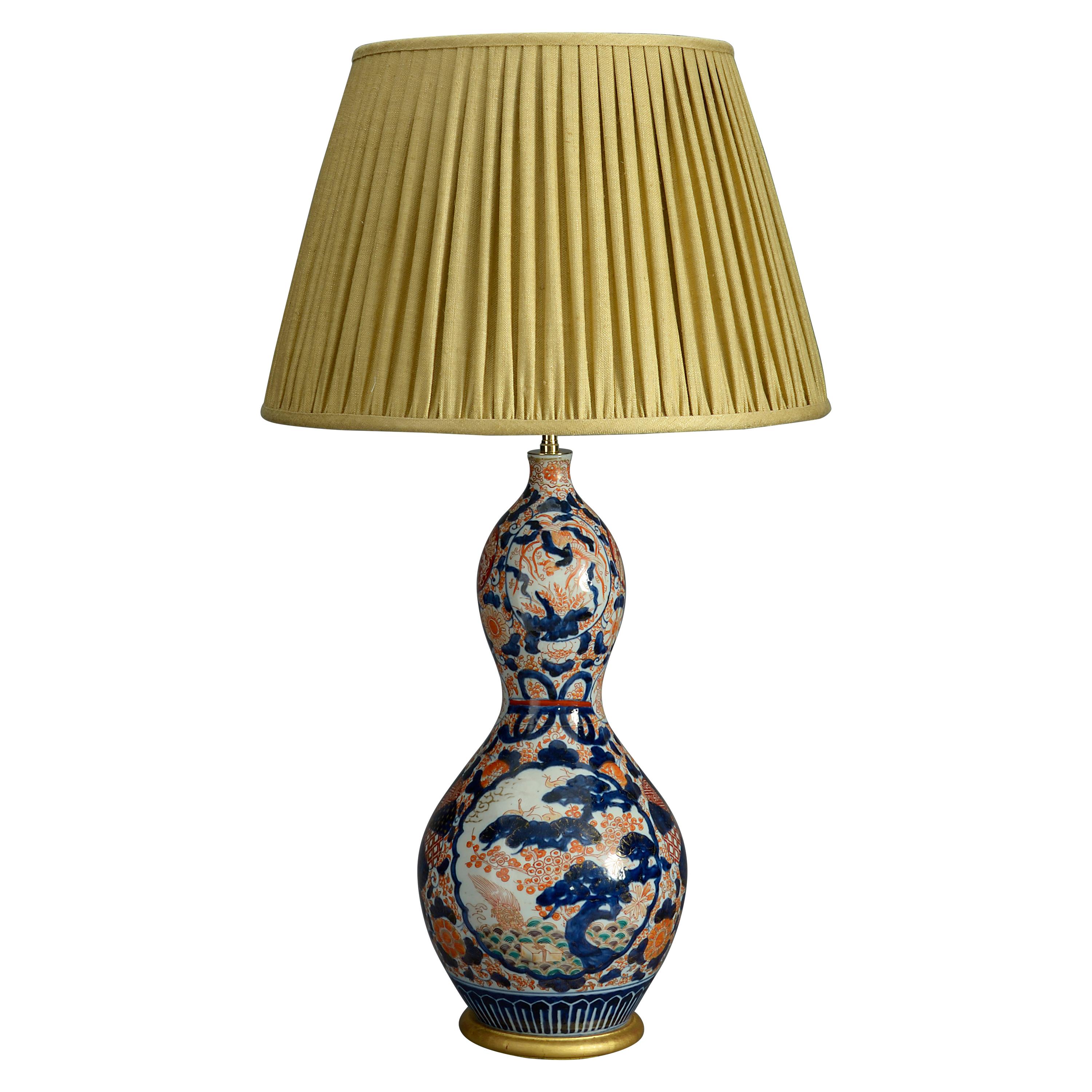19th Century Imari Porcelain Gourd Vase Lamp