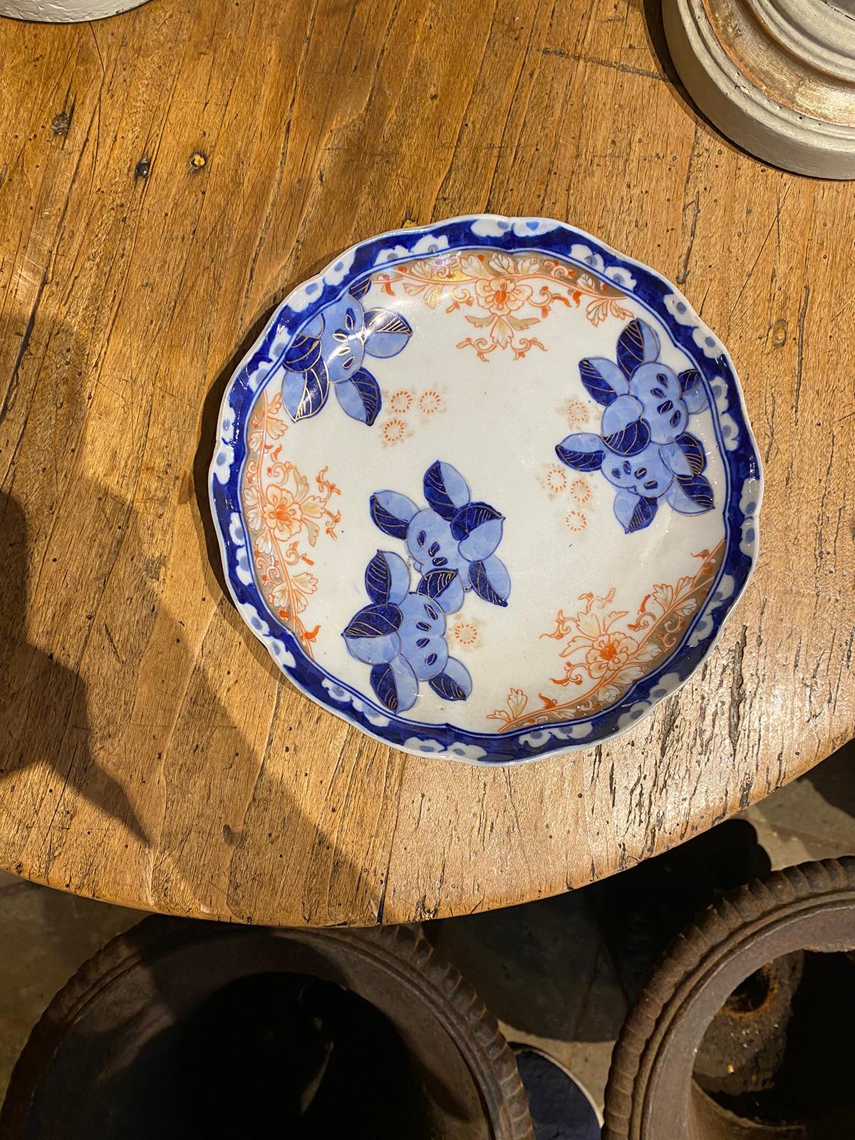 19th Century Imari Style Orange and Blue Plate with Gilt Details, Scalloped Edge 11