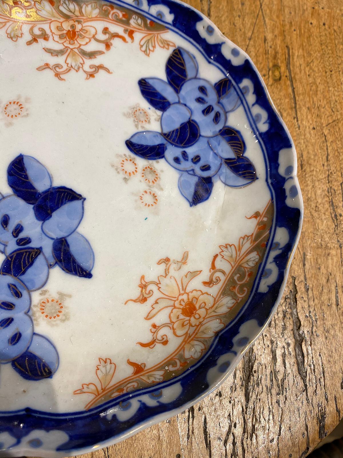 19th Century Imari Style Orange and Blue Plate with Gilt Details, Scalloped Edge 12