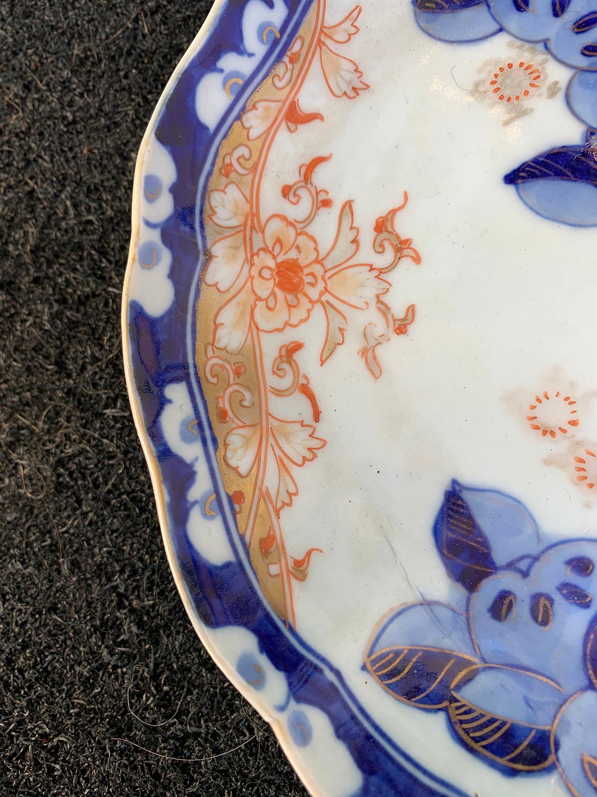 19th Century Imari Style Orange and Blue Plate with Gilt Details, Scalloped Edge 5