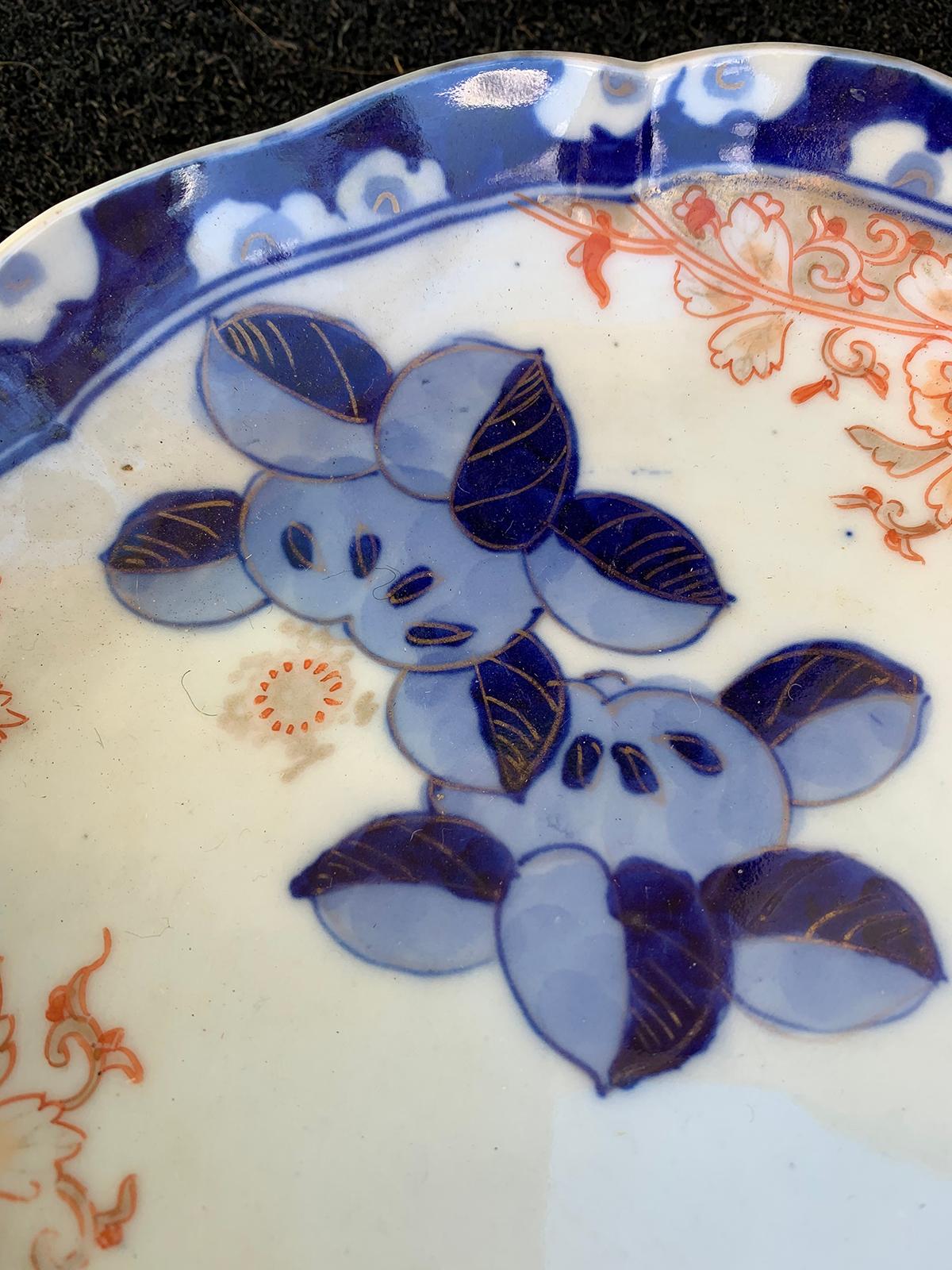 19th Century Imari Style Orange and Blue Plate with Gilt Details, Scalloped Edge 2