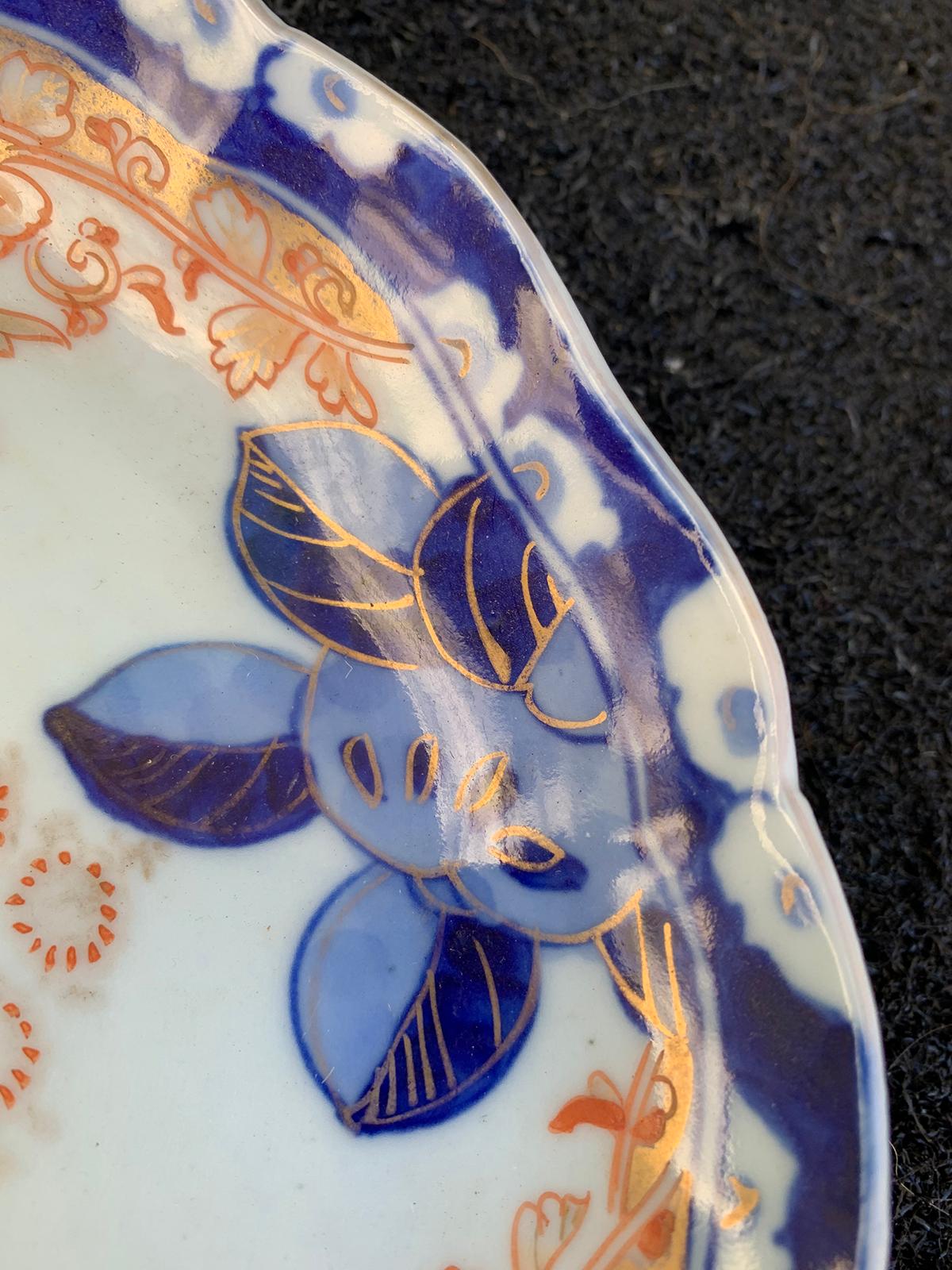 19th Century Imari Style Orange and Blue Plate with Gilt Details, Scalloped Edge 3