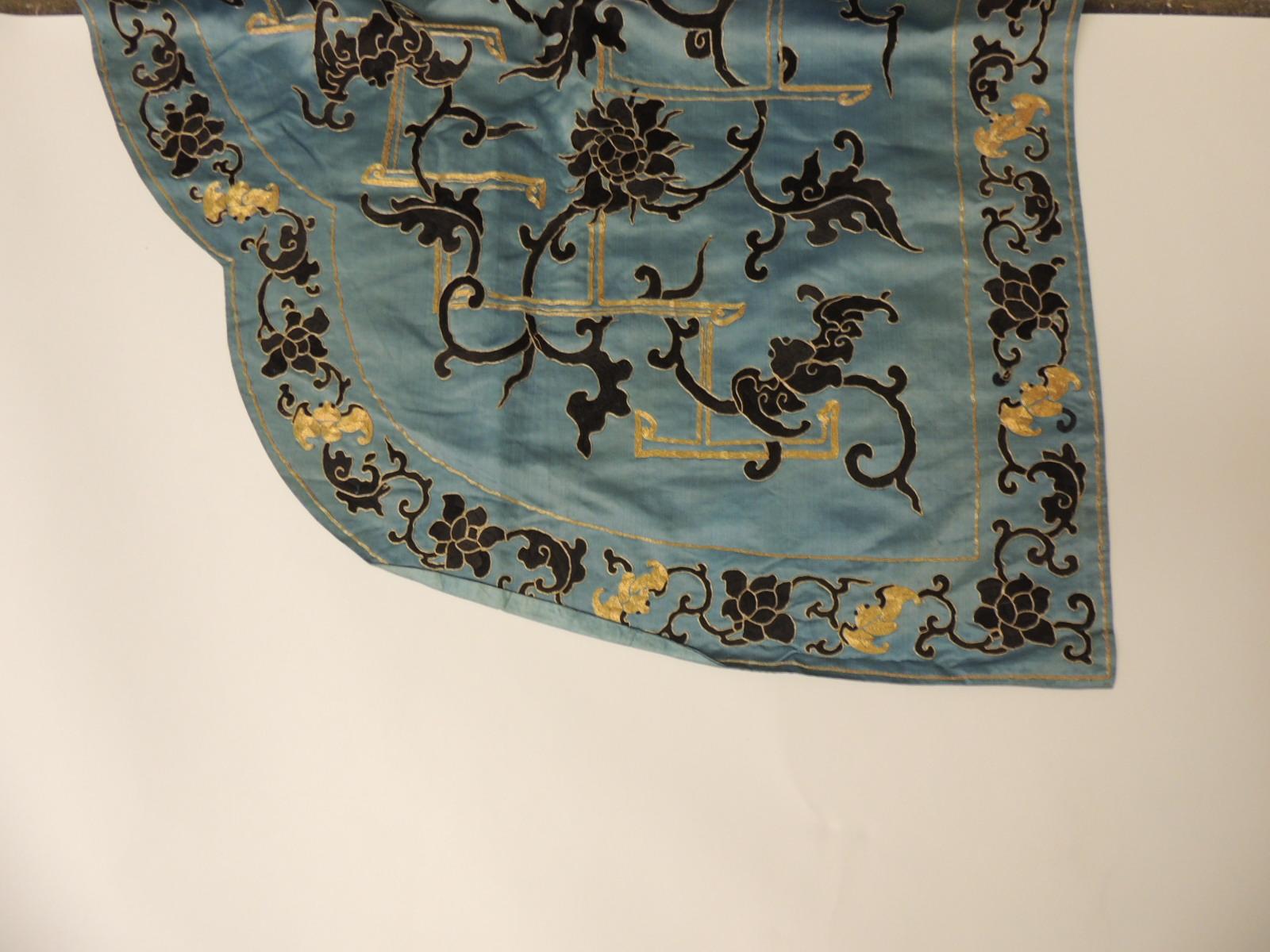 Late 19 Century Imperial Gold and Black Embroidered Asian Portiere/Wall Hanging 5