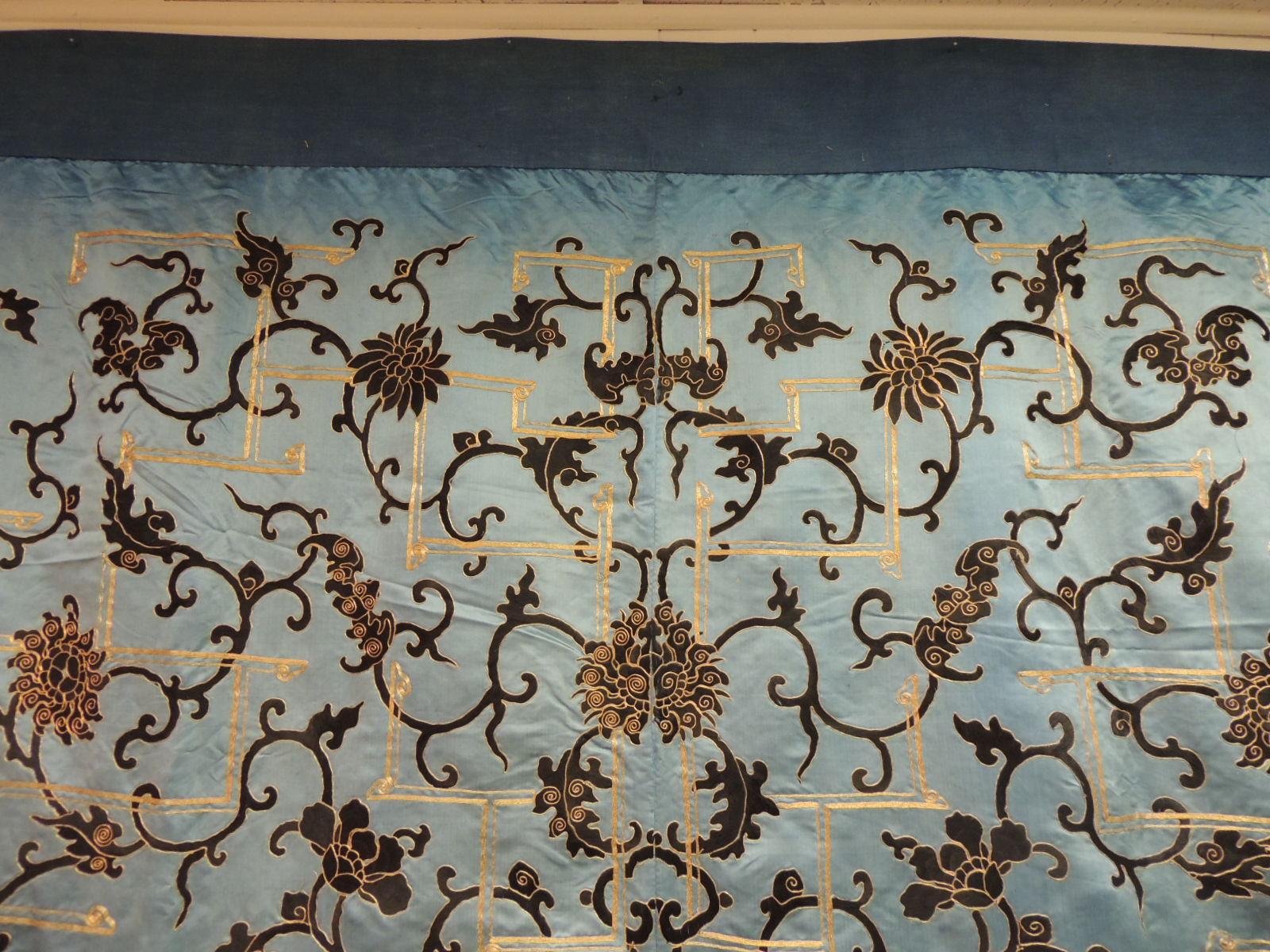 Hand-Crafted Late 19 Century Imperial Gold and Black Embroidered Asian Portiere/Wall Hanging