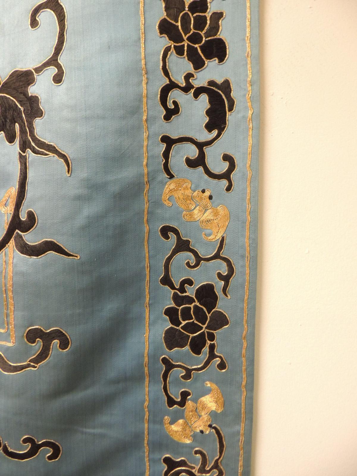 19th Century Late 19 Century Imperial Gold and Black Embroidered Asian Portiere/Wall Hanging
