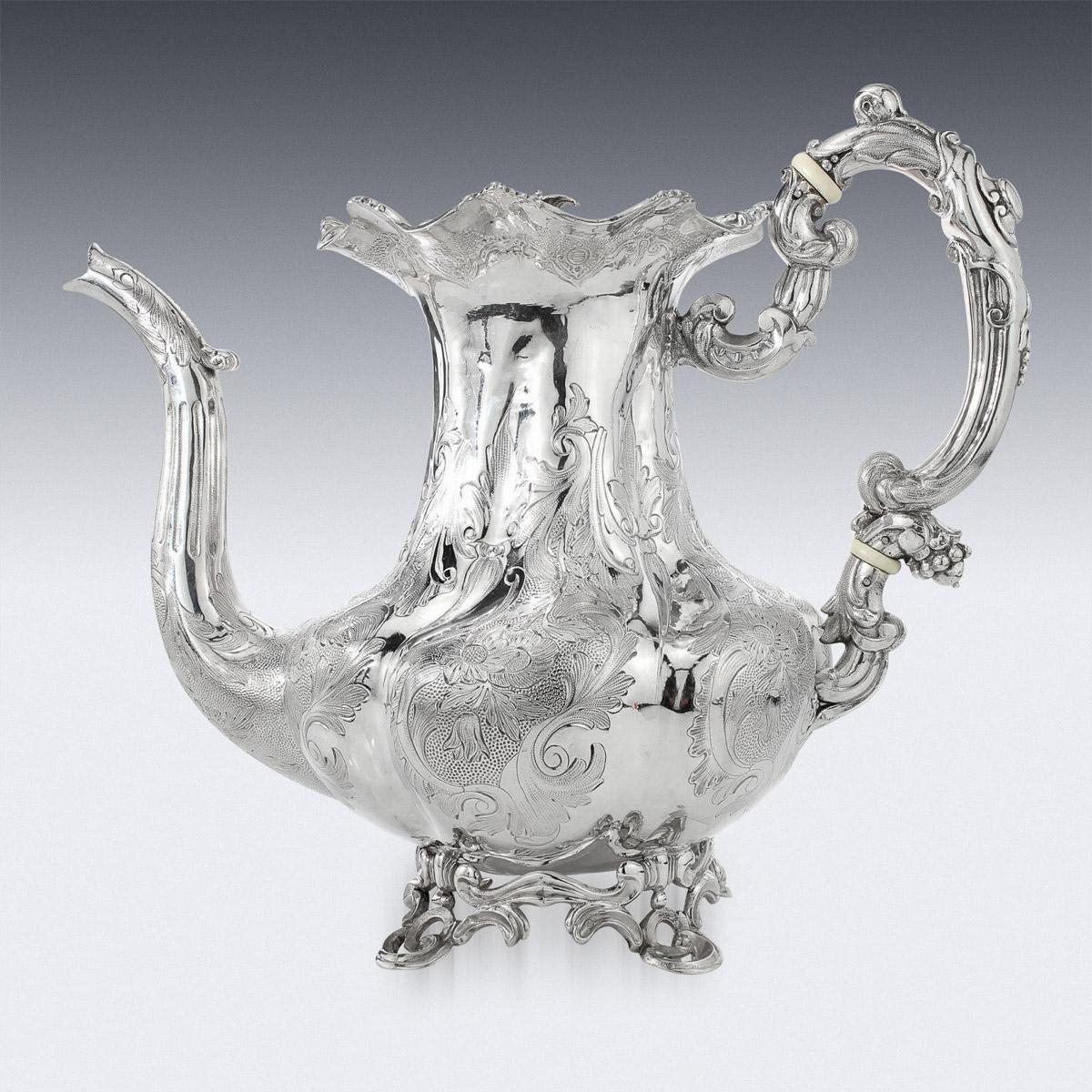 Gilt 19th Century Imperial Russian 5 Piece Solid Silver Tea & Coffee Service, c.1844