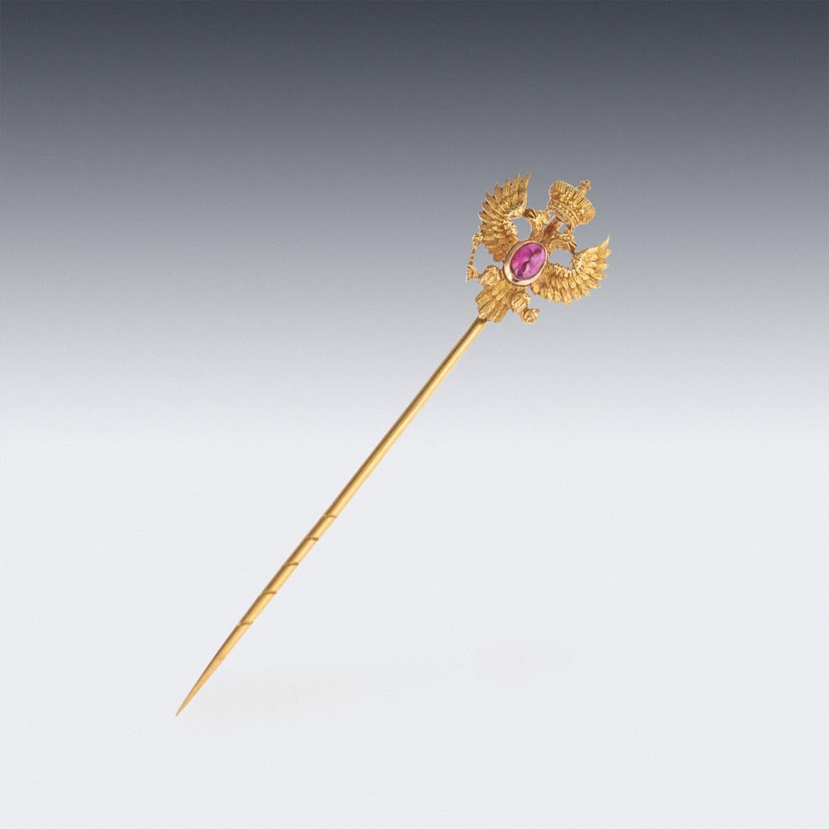 19th Century Imperial Russian 56 Gold and Ruby Stickpin, Karl Bock, circa 1890 1