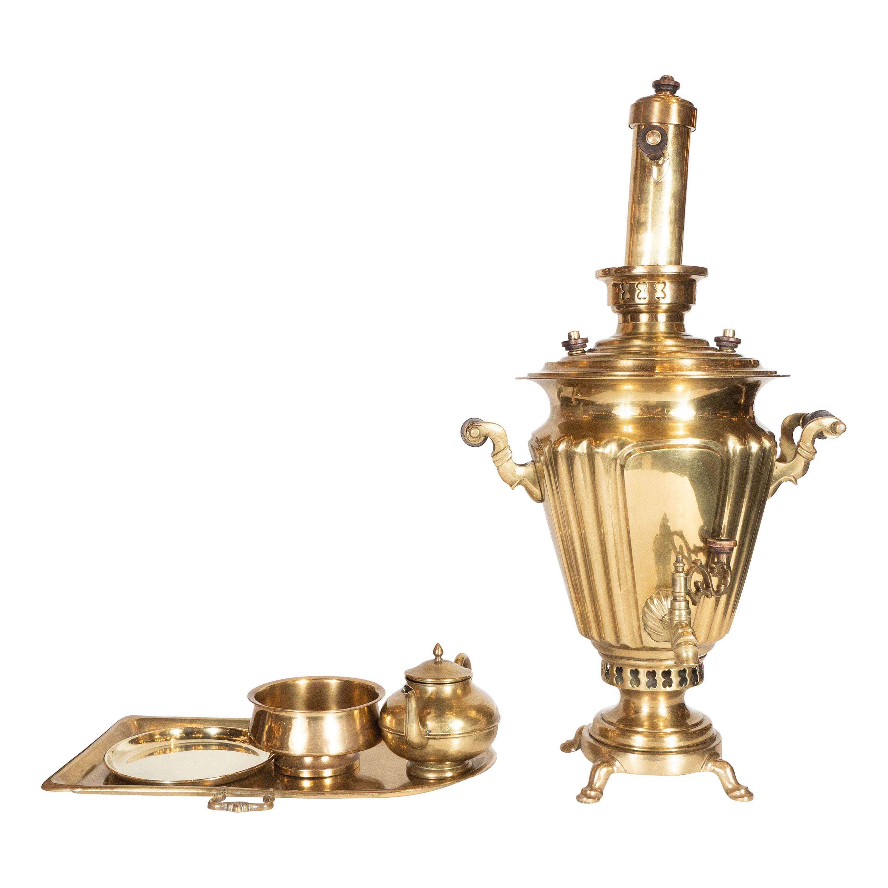 19th Century Imperial Russian Brass Six Piece Samovar Set by Alenchikov & Zimin