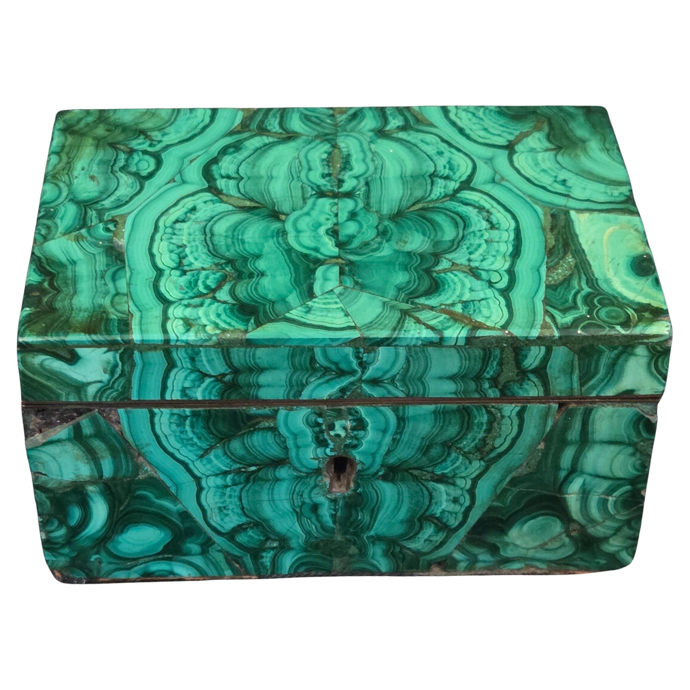 19th Century Imperial Russian Malachite Casket with Tufted Silk Interior