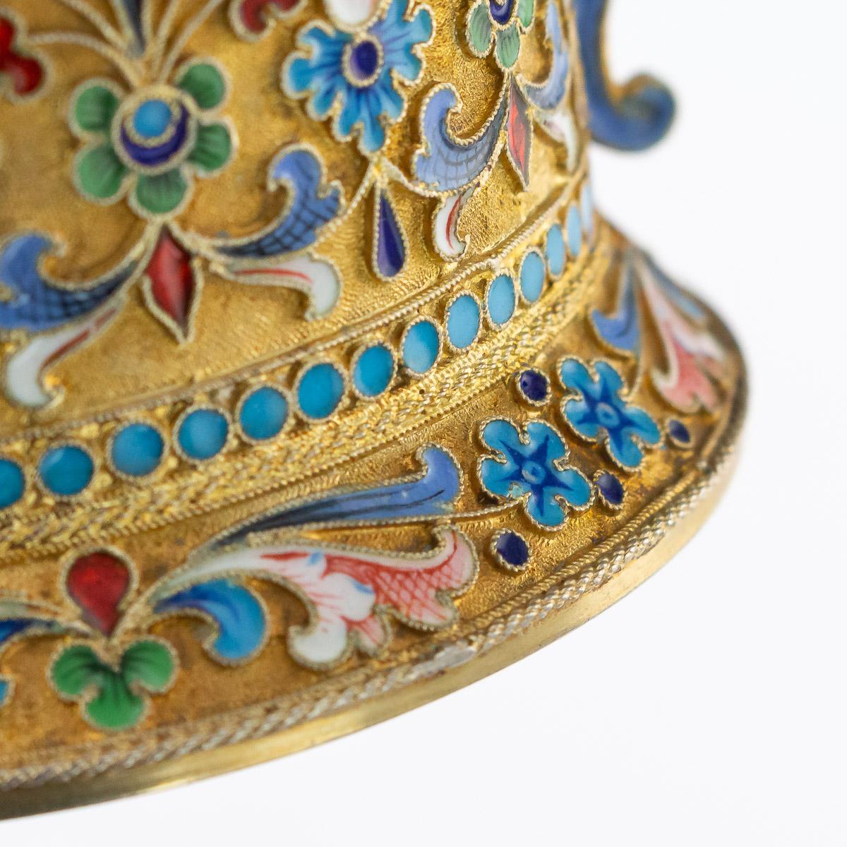 19th Century Imperial Russian Silver-Gilt Enamel Tea Glass Holder, circa 1896 9