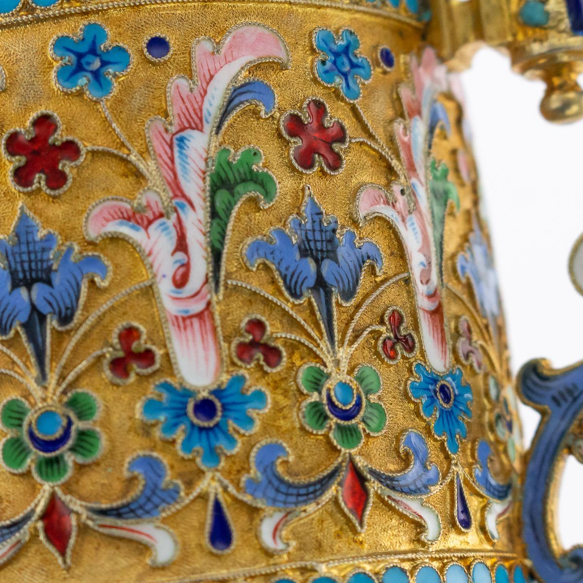 19th Century Imperial Russian Silver-Gilt Enamel Tea Glass Holder, circa 1896 10