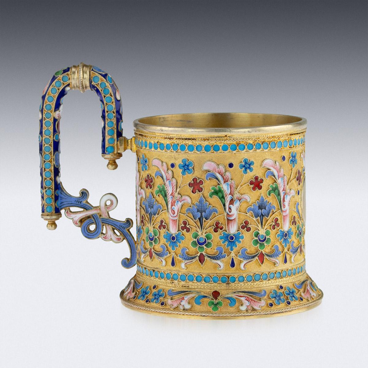 Cloissoné 19th Century Imperial Russian Silver-Gilt Enamel Tea Glass Holder, circa 1896