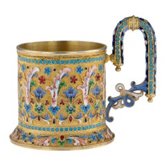 19th Century Imperial Russian Silver-Gilt Enamel Tea Glass Holder, circa 1896