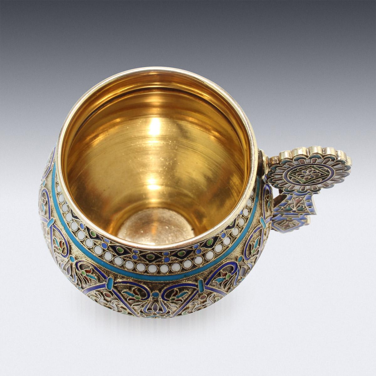 19th Century Imperial Russian Solid Silver-Gilt & Enamel Cup on Saucer, c.1887 1