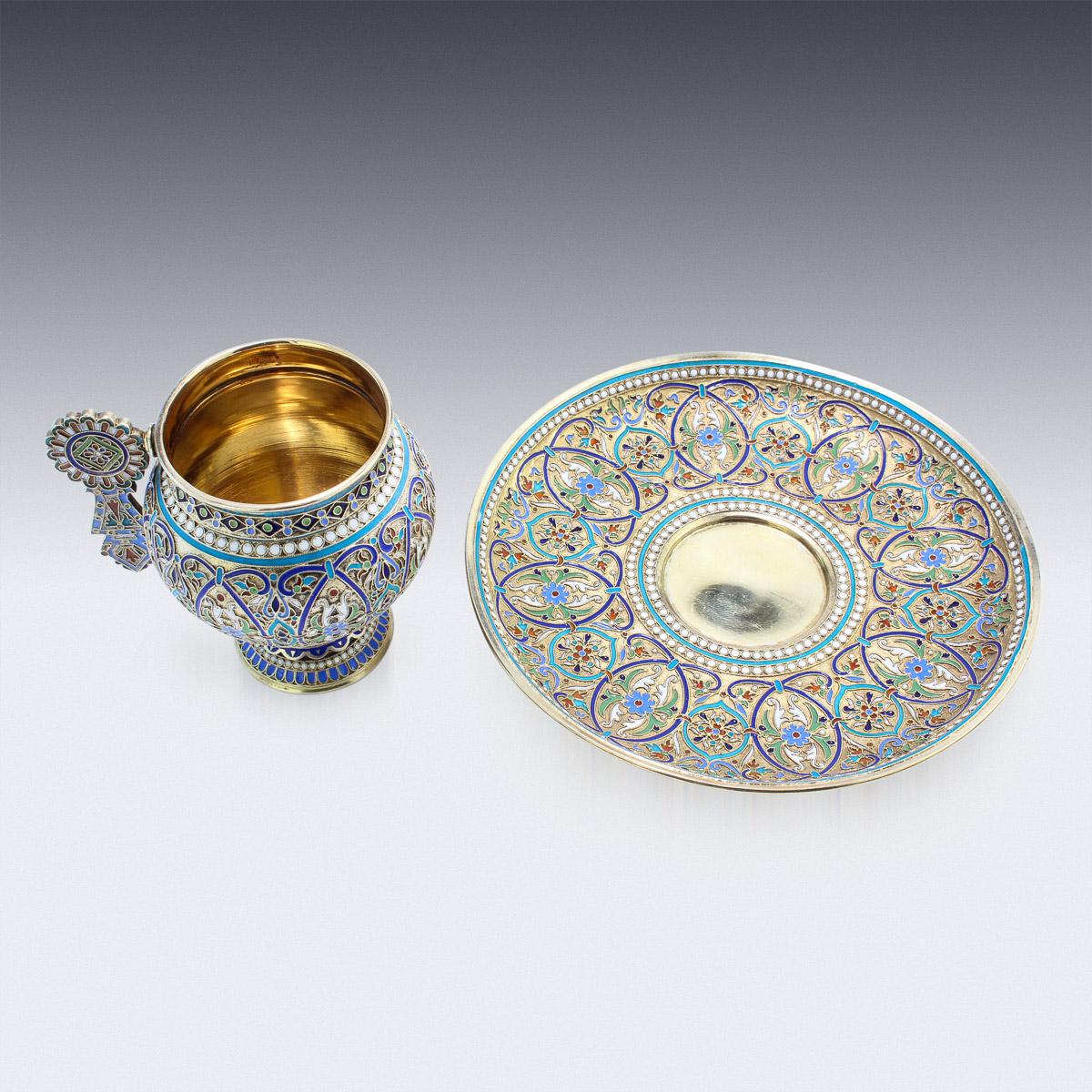 19th Century Imperial Russian Solid Silver-Gilt & Enamel Cup on Saucer, c.1887 2