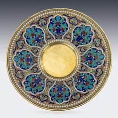 19th Century Imperial Russian Solid Silver-Gilt and Enamel Cup on Saucer