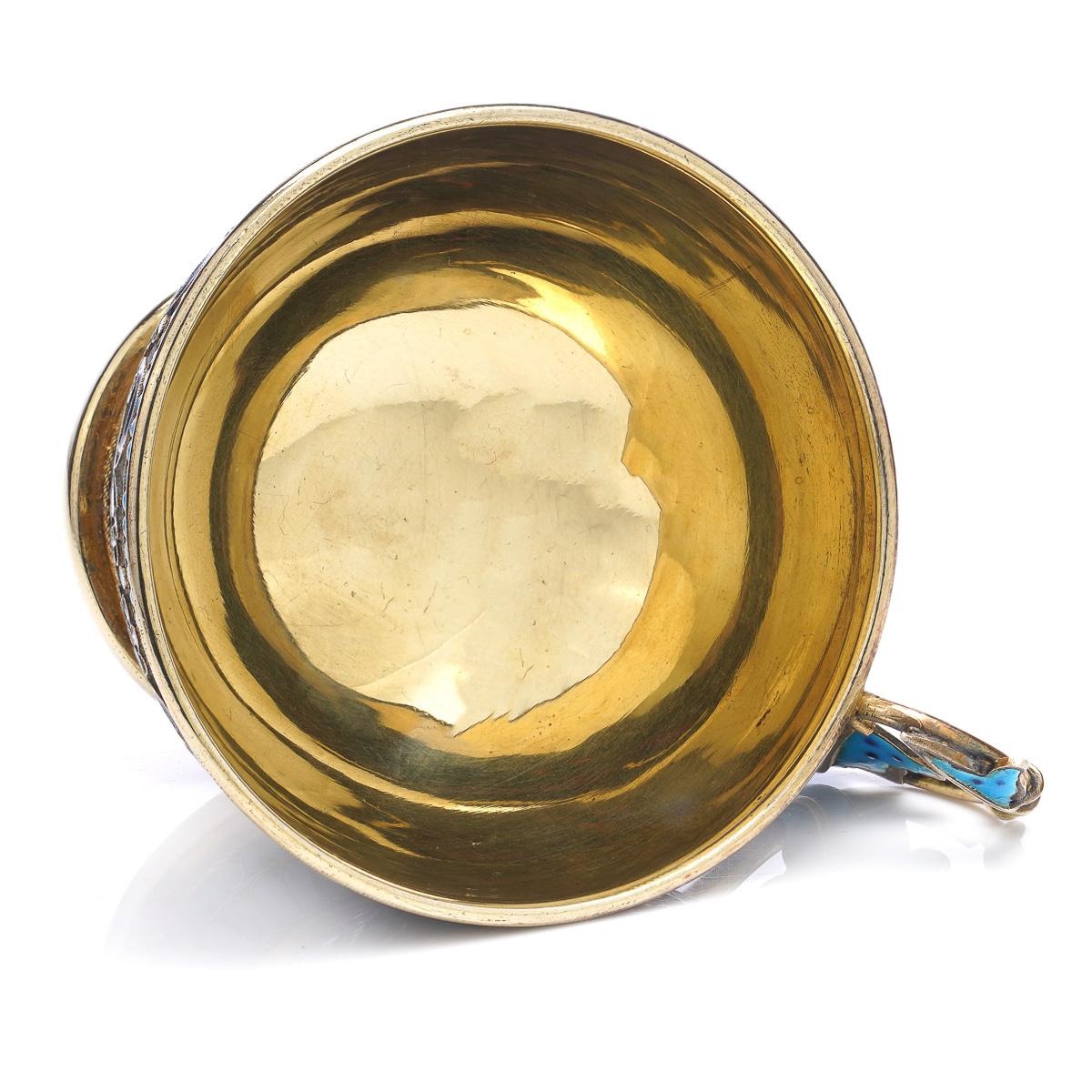 19th Century Imperial Russian Solid Silver-Gilt & Enamel Cup on Saucer, c.1890 1