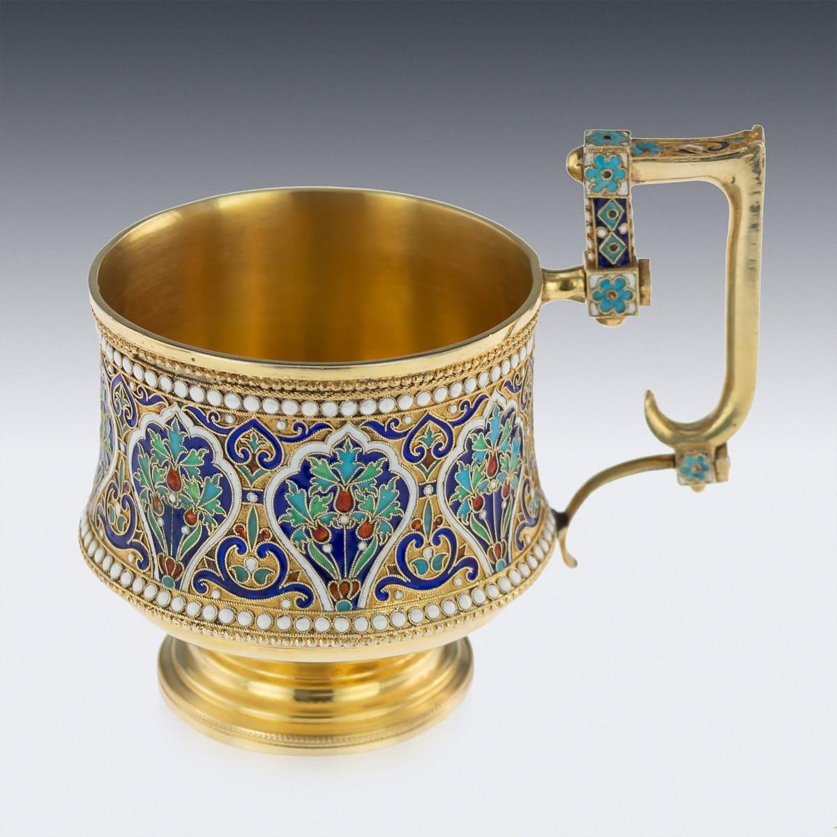 19th Century Imperial Russian Solid Silver-Gilt and Enamel Cup on Saucer 1