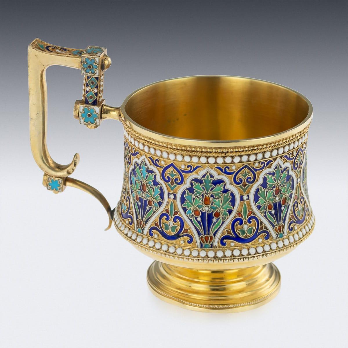 19th Century Imperial Russian Solid Silver-Gilt and Enamel Cup on Saucer 2