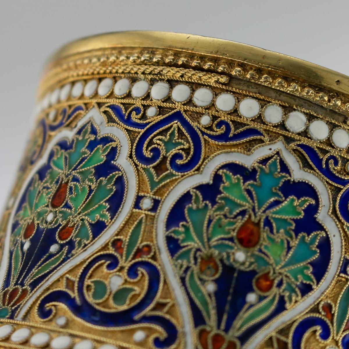 19th Century Imperial Russian Solid Silver-Gilt and Enamel Cup on Saucer 5