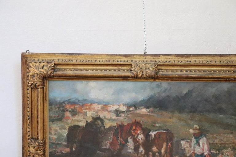 19th Century Important Italian Artist Oil Painting on Canvas, Horses at Rest In Excellent Condition For Sale In Bosco Marengo, IT