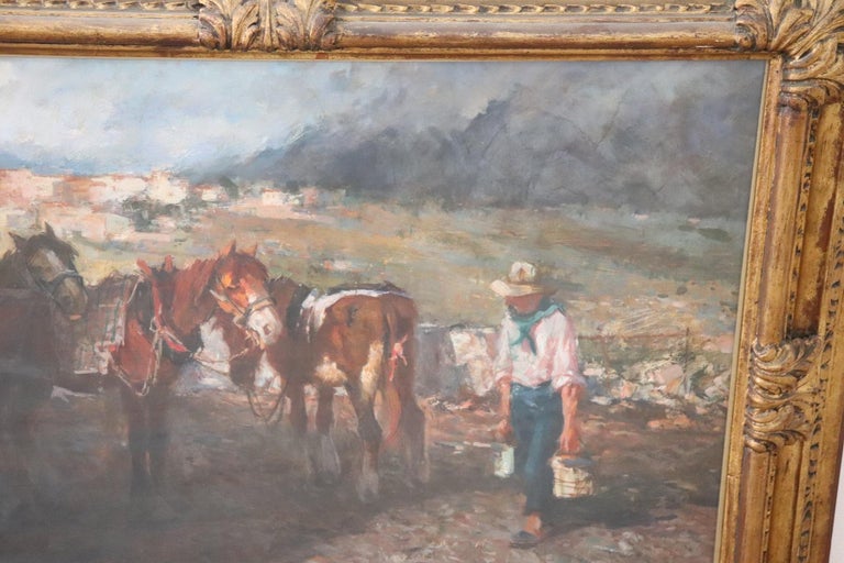 Mid-20th Century 19th Century Important Italian Artist Oil Painting on Canvas, Horses at Rest For Sale