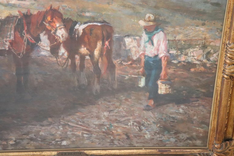 19th Century Important Italian Artist Oil Painting on Canvas, Horses at Rest For Sale 3