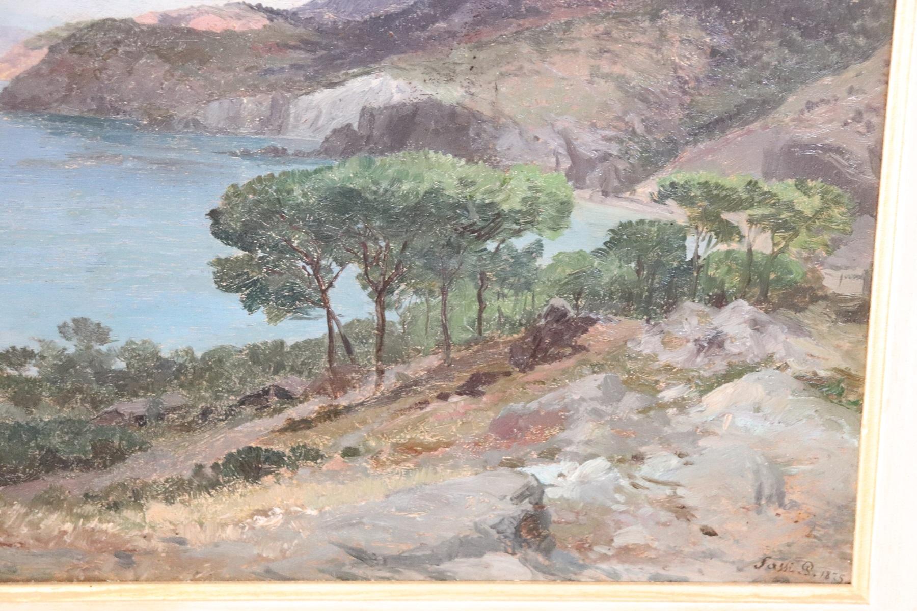 Oiled 19th Century Important Italian Artist Oil Painting on Wood Landscape