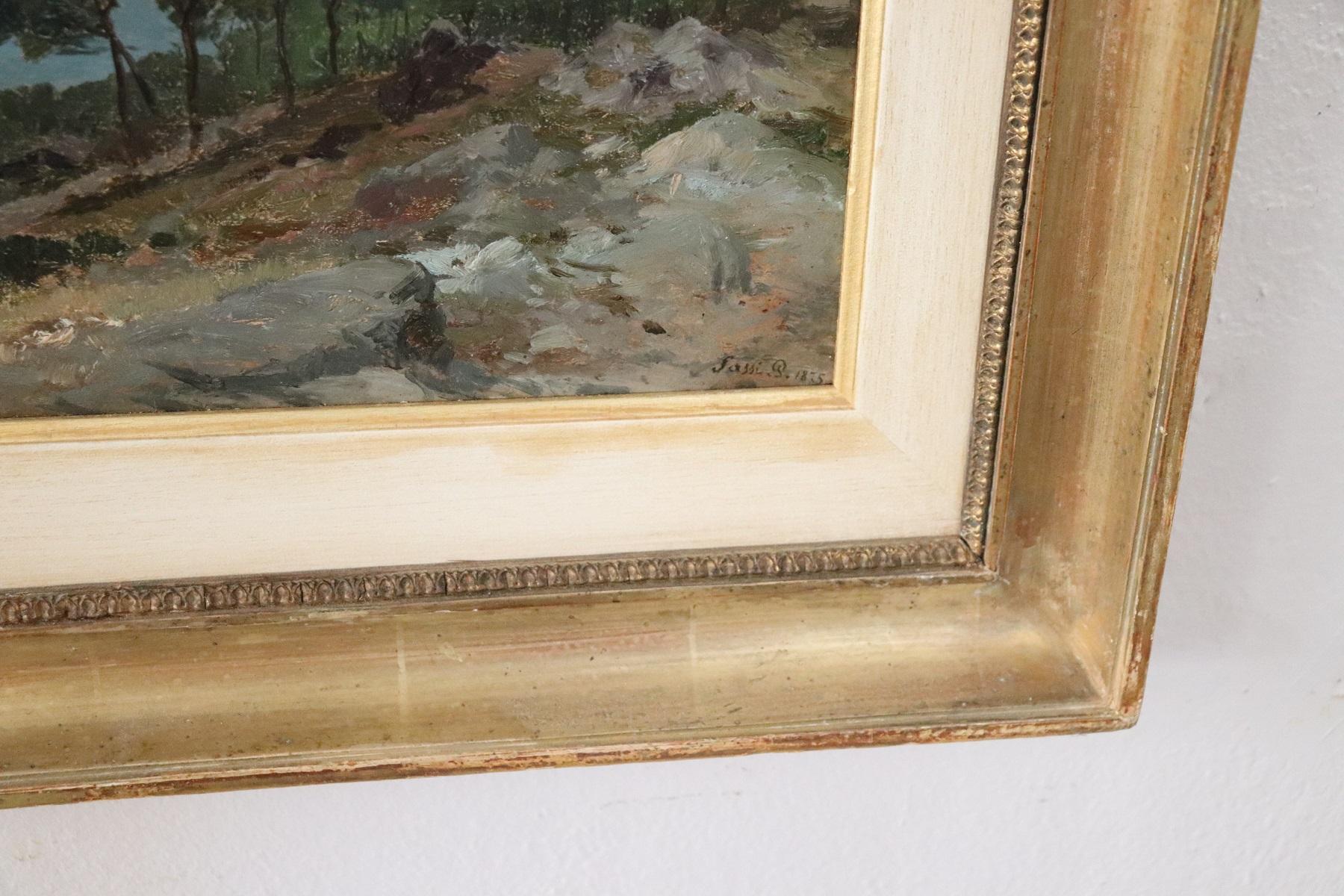 19th Century Important Italian Artist Oil Painting on Wood Landscape 1