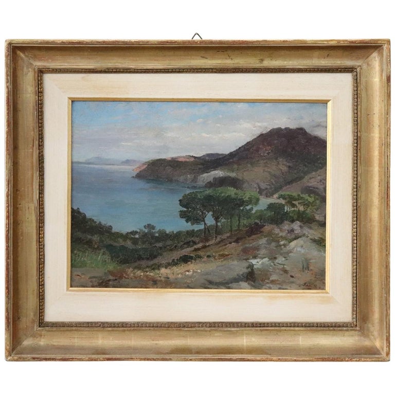 19th Century Important Italian Artist Oil Painting on Wood Landscape For Sale