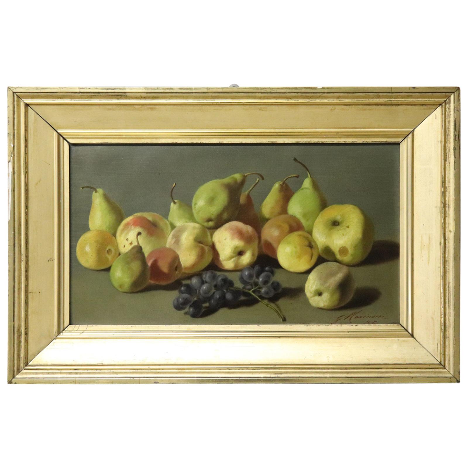 19th Century Important Italian Artist Oil Painting Still Life with Fruit, Signed