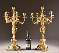 19th Century, Imposing Fire-Gilded Bronze Candle holders in Rococo Style (63 cm)
