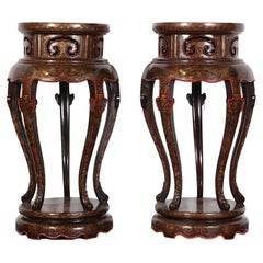 19th Century Impressive Black Lacquered Pair of Pedestals