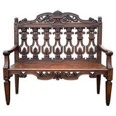 Antique 19th Century Impressive Carved Oak Hall Bench